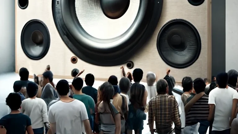 people enjoying music and loud sounds from a speaker