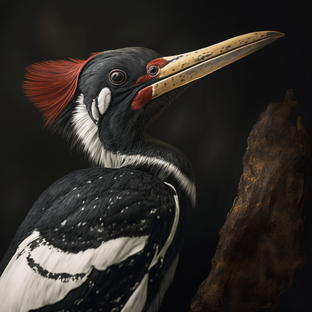 Ivory billed woodpecker is a rare animal species of the woodpecker family